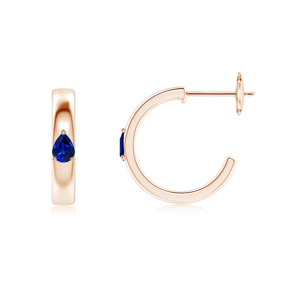 4x3mm AAAA Pear Blue Sapphire Solitaire Hoop Earrings in Rose Gold - side 199
