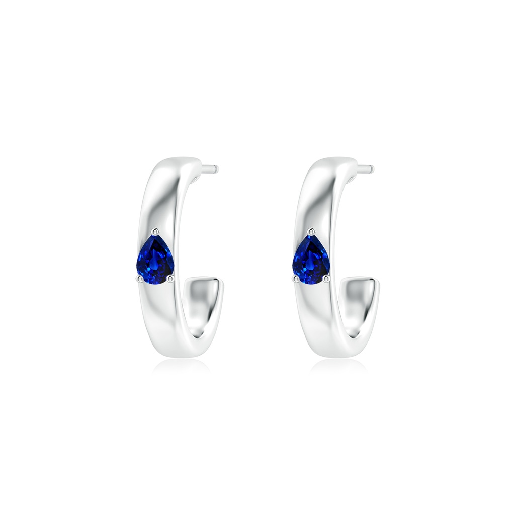 4x3mm AAAA Pear Blue Sapphire Solitaire Hoop Earrings in S999 Silver