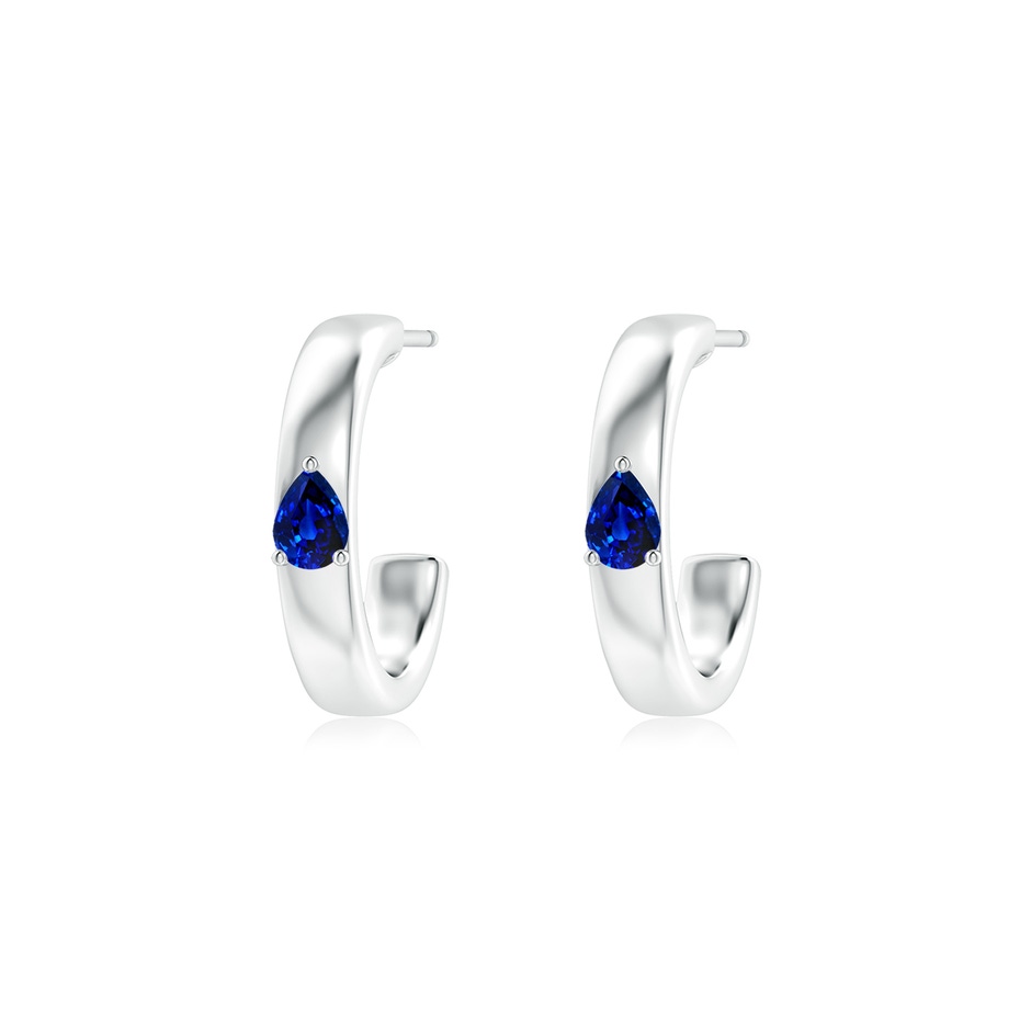4x3mm AAAA Pear Blue Sapphire Solitaire Hoop Earrings in S999 Silver 