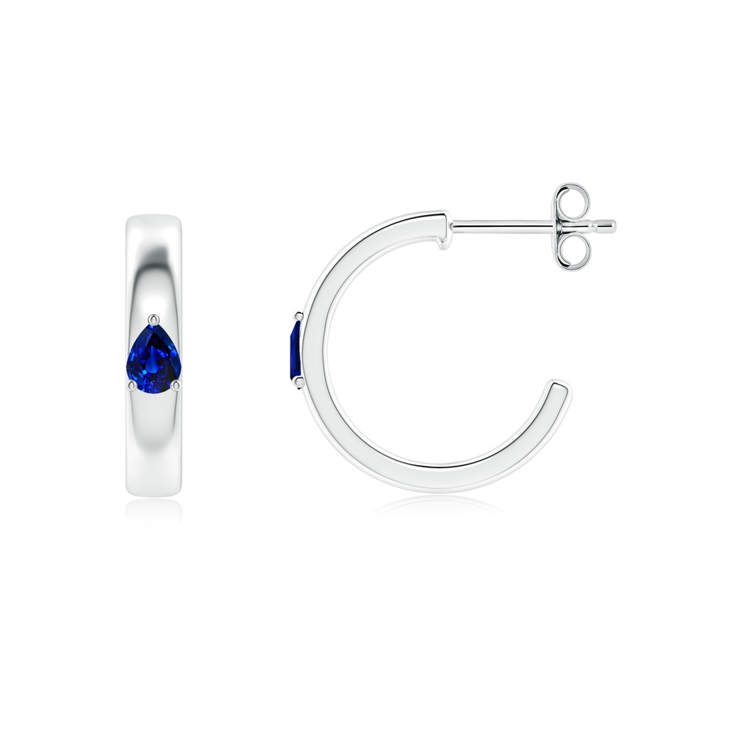 4x3mm AAAA Pear Blue Sapphire Solitaire Hoop Earrings in S999 Silver - side 199