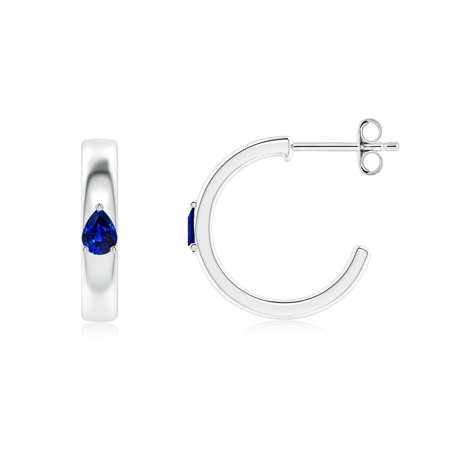 4x3mm AAAA Pear Blue Sapphire Solitaire Hoop Earrings in S999 Silver side 199