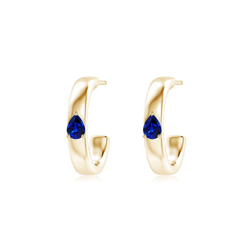 4x3mm AAAA Pear Blue Sapphire Solitaire Hoop Earrings in Yellow Gold