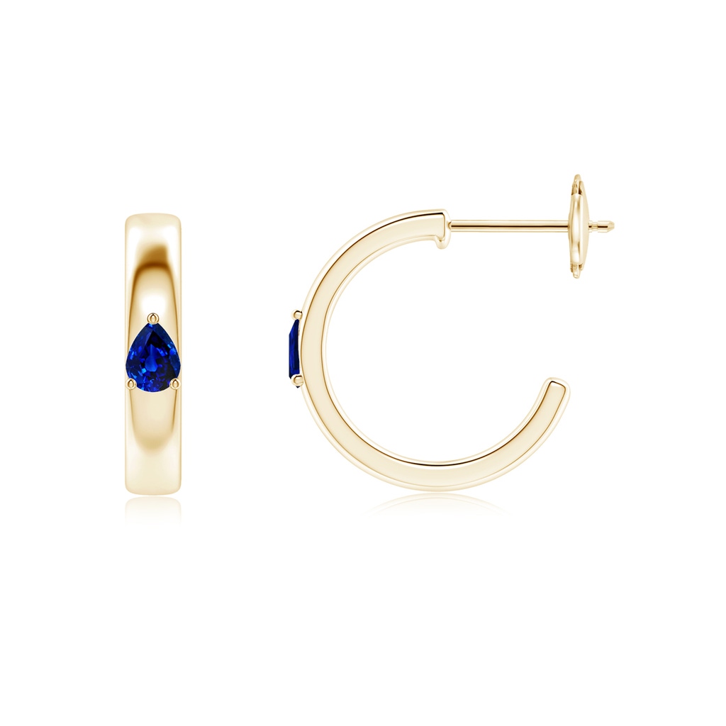 4x3mm AAAA Pear Blue Sapphire Solitaire Hoop Earrings in Yellow Gold - side 199