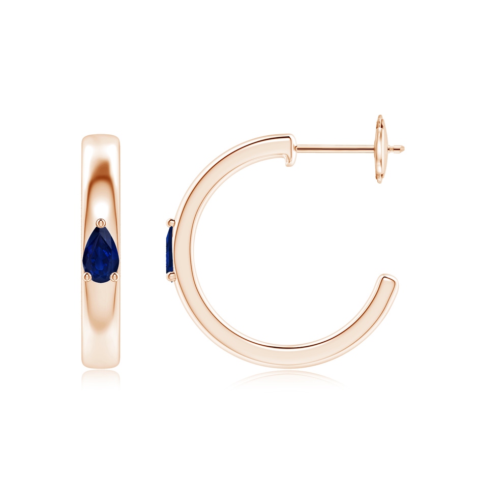 5x3mm AA Pear Blue Sapphire Solitaire Hoop Earrings in Rose Gold side 199