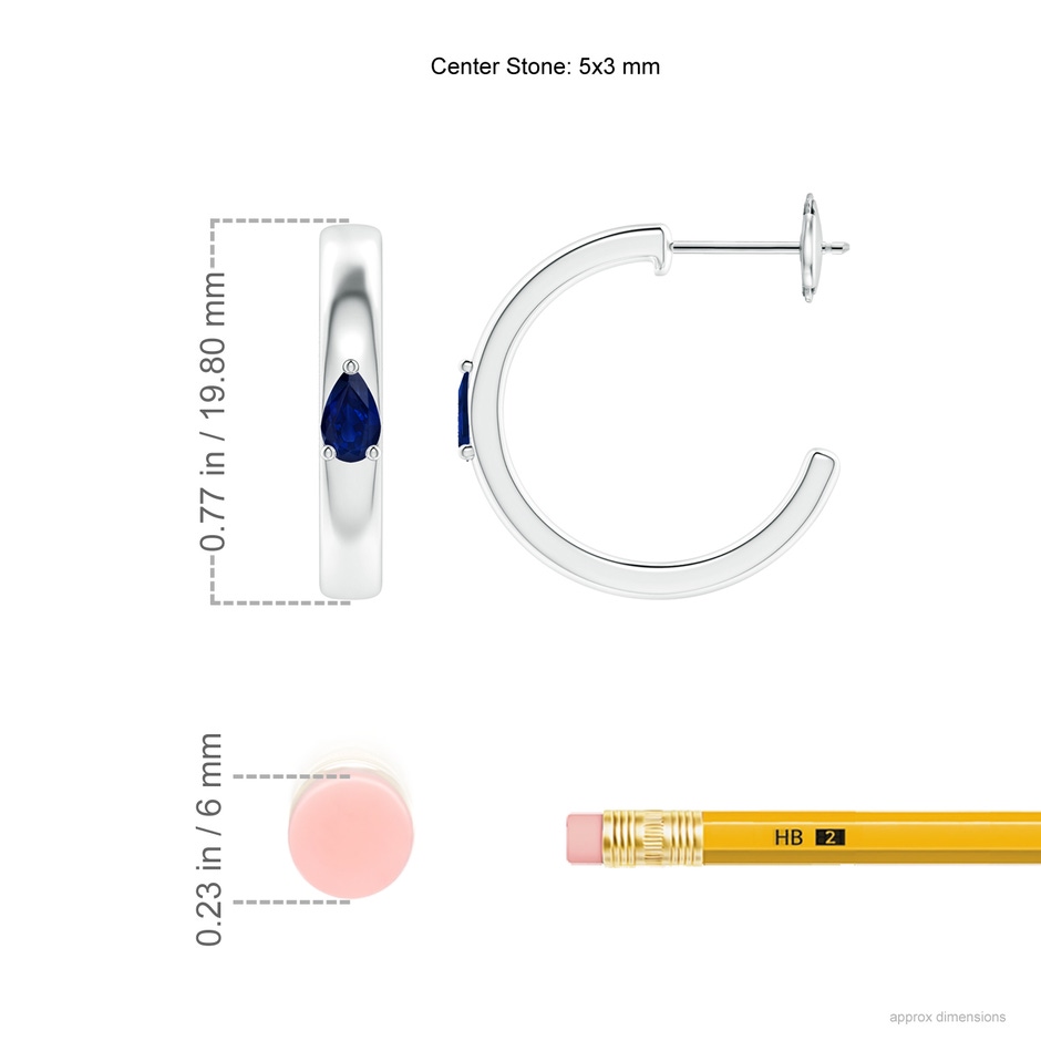 5x3mm AA Pear Blue Sapphire Solitaire Hoop Earrings in White Gold ruler