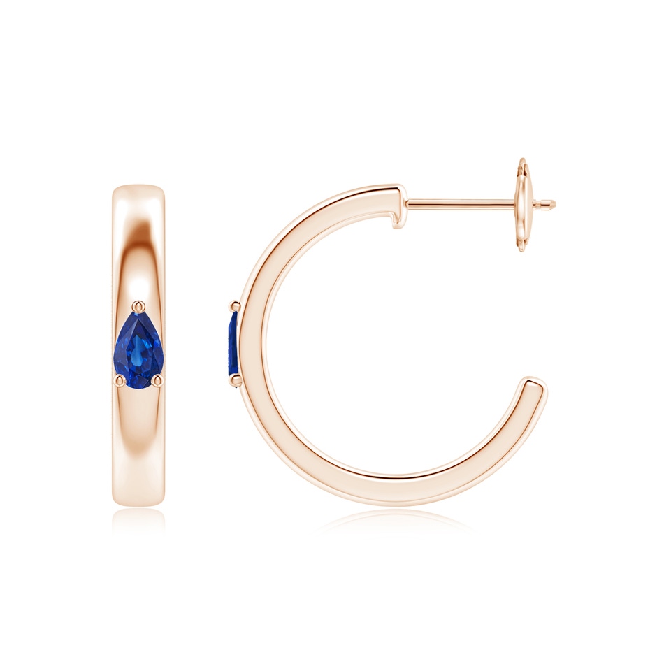 5x3mm AAA Pear Blue Sapphire Solitaire Hoop Earrings in Rose Gold side 199