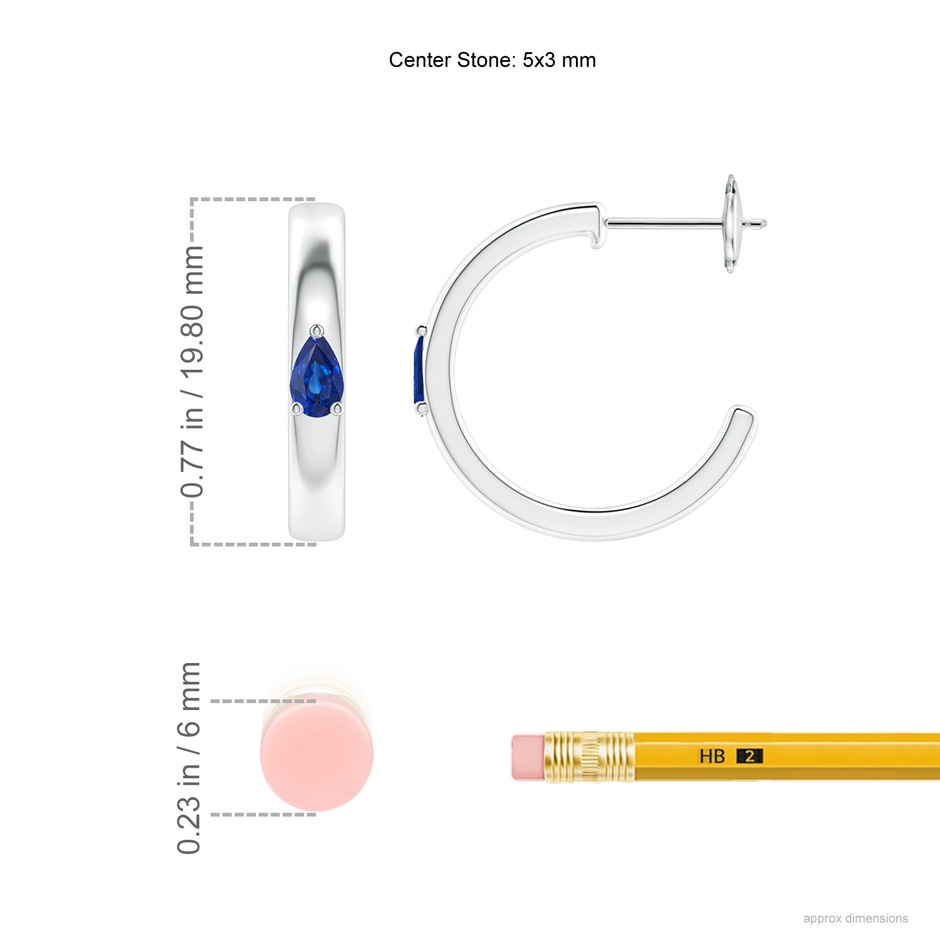 5x3mm AAA Pear Blue Sapphire Solitaire Hoop Earrings in White Gold ruler