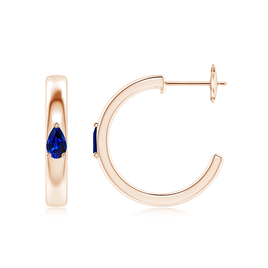 5x3mm AAAA Pear Blue Sapphire Solitaire Hoop Earrings in Rose Gold side 199