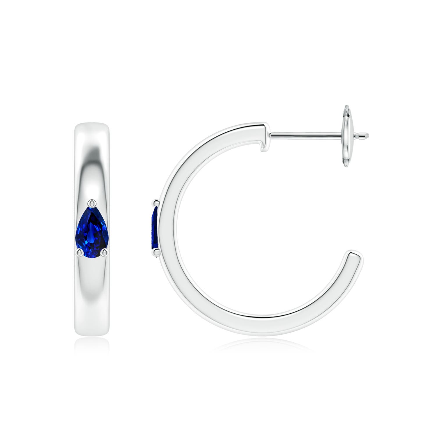 5x3mm AAAA Pear Blue Sapphire Solitaire Hoop Earrings in White Gold - side 2