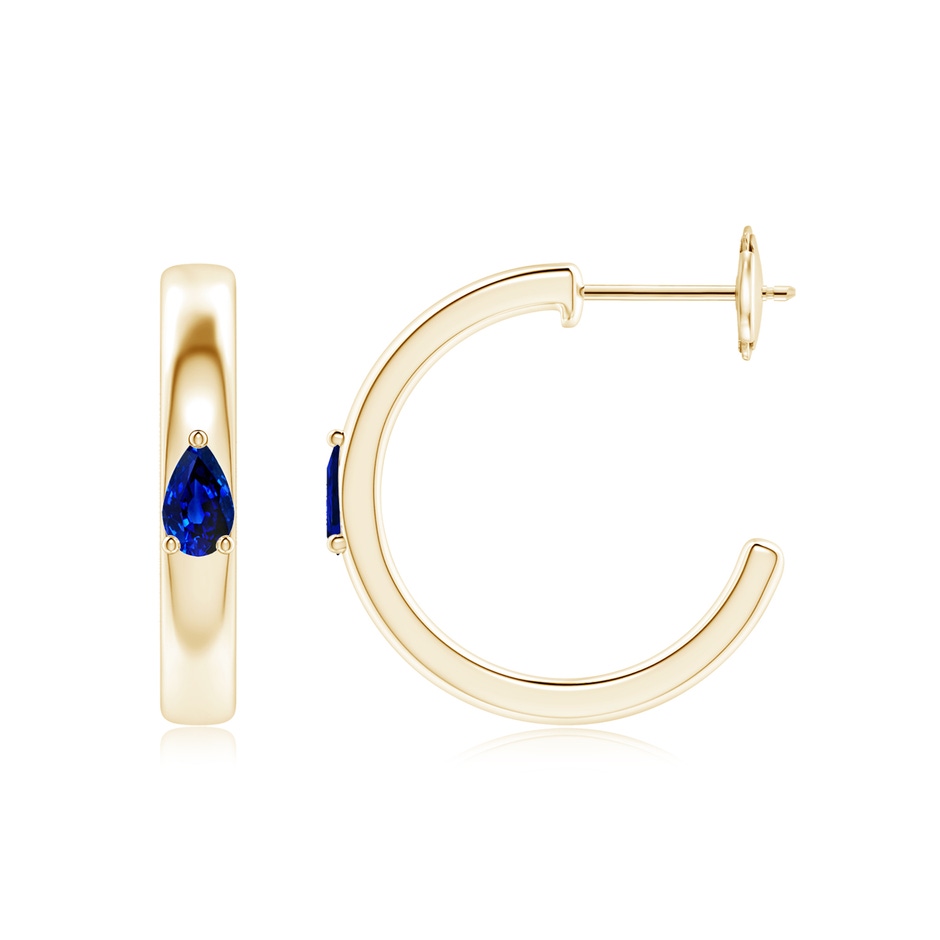 5x3mm AAAA Pear Blue Sapphire Solitaire Hoop Earrings in Yellow Gold side 199