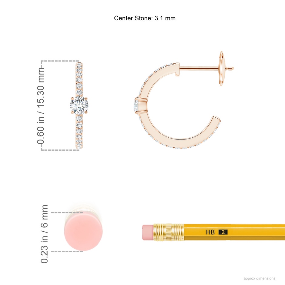 3.1mm GVS2 Round Diamond Solitaire Hoop Earrings With Accents in Rose Gold ruler