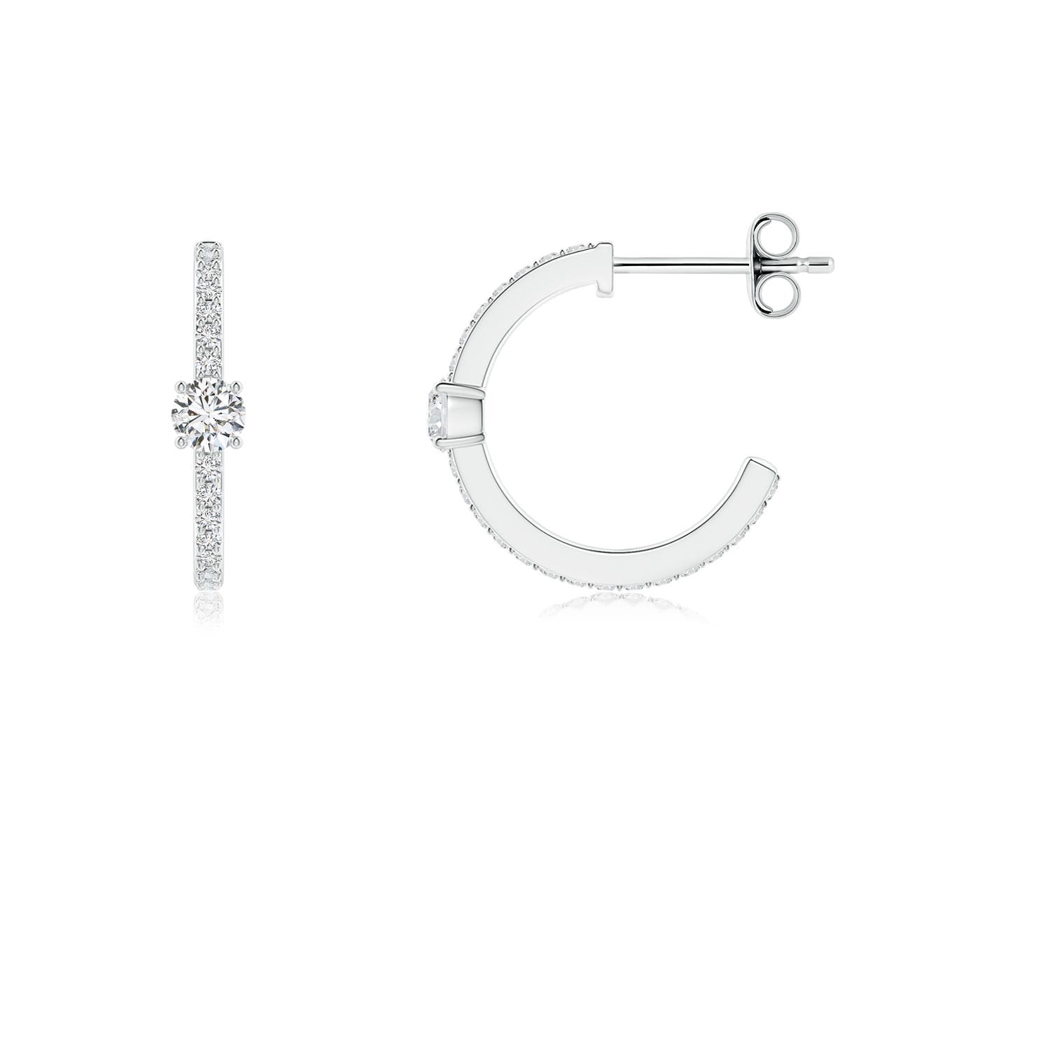 3.1mm HSI2 Round Diamond Solitaire Hoop Earrings With Accents in S999 Silver