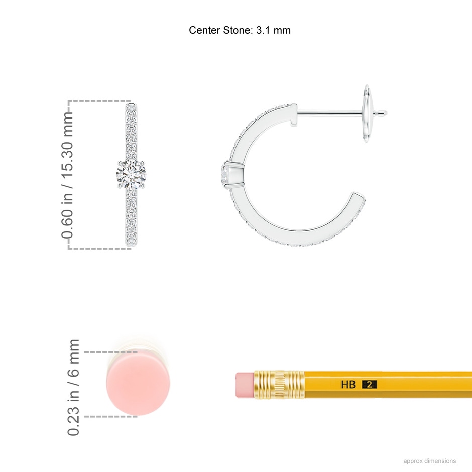 3.1mm HSI2 Round Diamond Solitaire Hoop Earrings With Accents in White Gold ruler