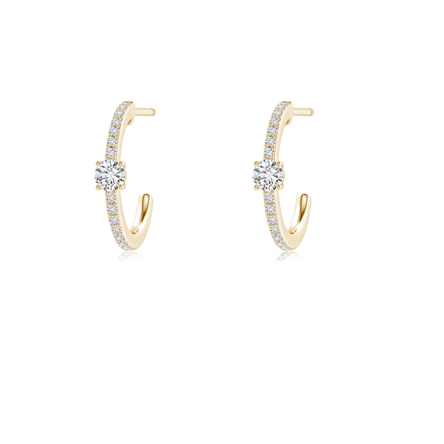 3.1mm HSI2 Round Diamond Solitaire Hoop Earrings With Accents in Yellow Gold
