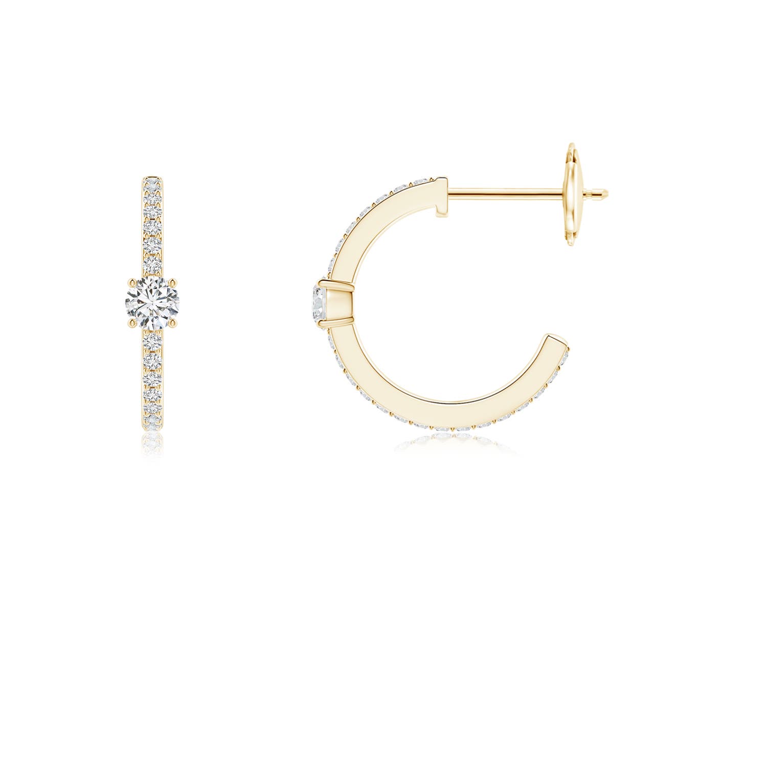 3.1mm HSI2 Round Diamond Solitaire Hoop Earrings With Accents in Yellow Gold