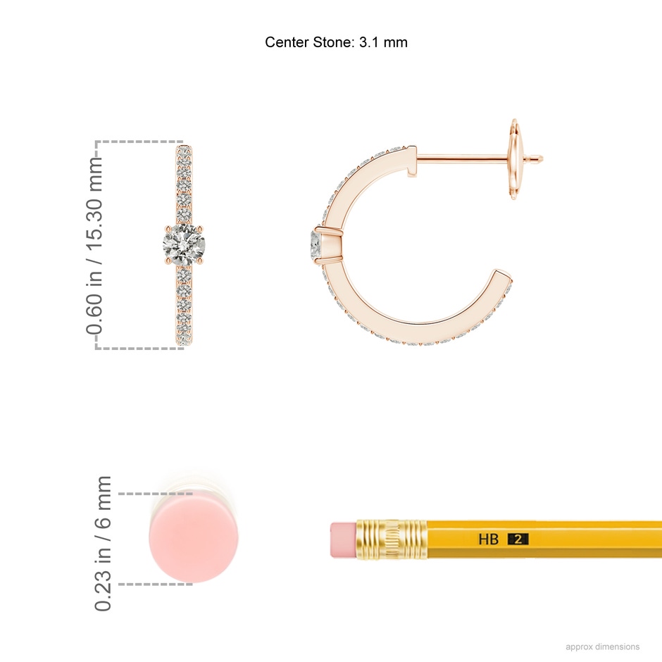 3.1mm KI3 Round Diamond Solitaire Hoop Earrings With Accents in Rose Gold ruler