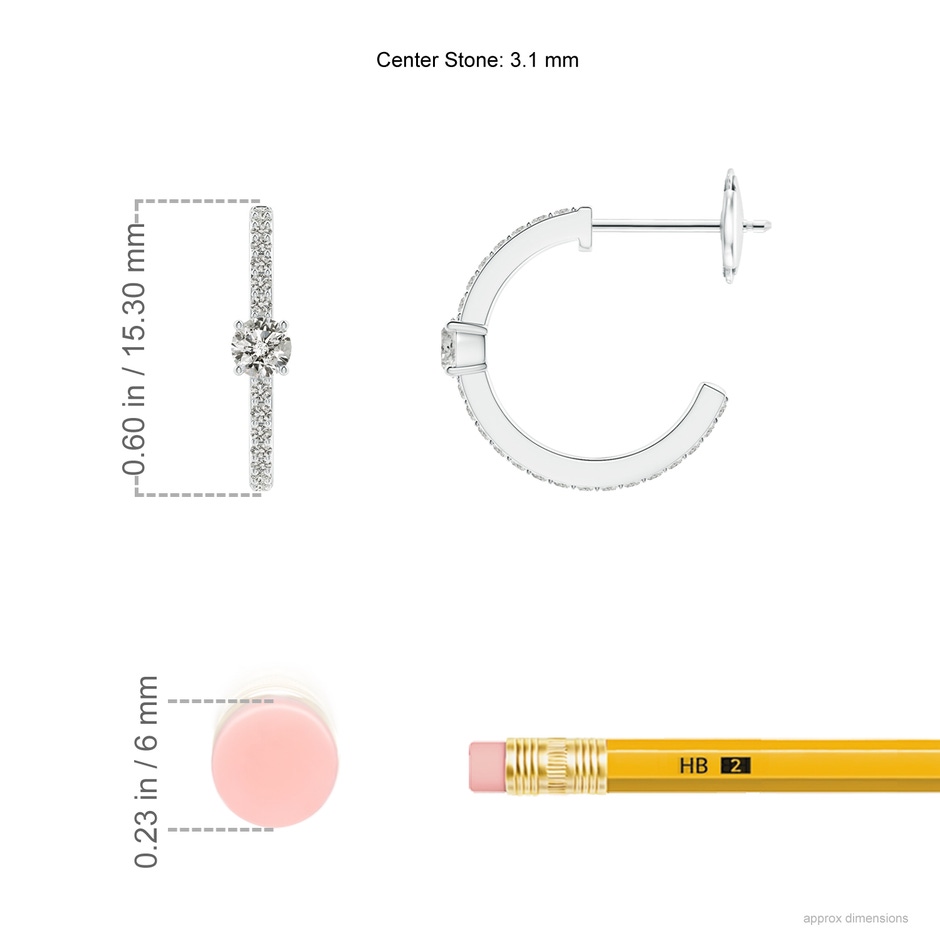 3.1mm KI3 Round Diamond Solitaire Hoop Earrings With Accents in White Gold ruler