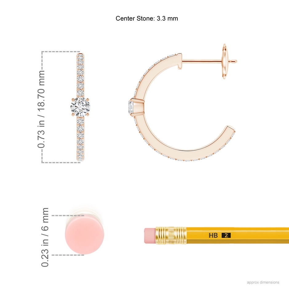 3.3mm HSI2 Round Diamond Solitaire Hoop Earrings With Accents in Rose Gold ruler