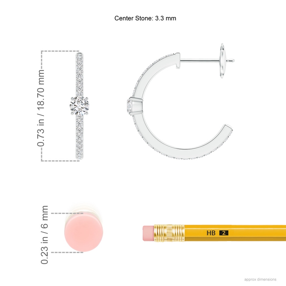 3.3mm HSI2 Round Diamond Solitaire Hoop Earrings With Accents in White Gold ruler