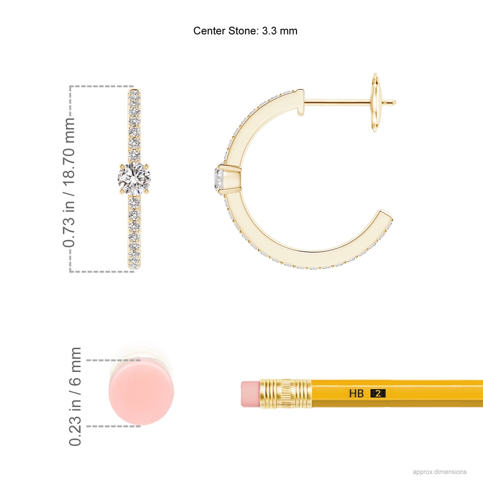3.3mm IJI1I2 Round Diamond Solitaire Hoop Earrings With Accents in Yellow Gold ruler