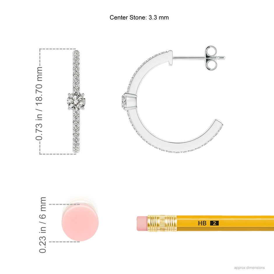 3.3mm KI3 Round Diamond Solitaire Hoop Earrings With Accents in S999 Silver ruler