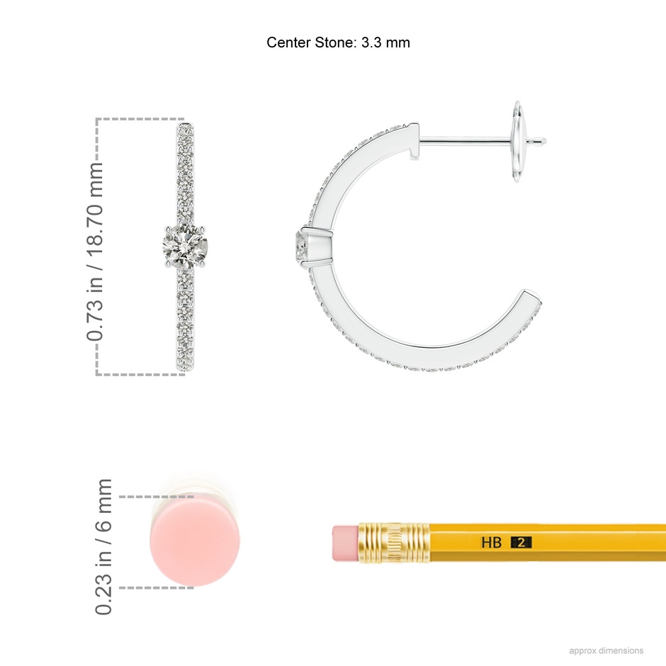 3.3mm KI3 Round Diamond Solitaire Hoop Earrings With Accents in White Gold ruler