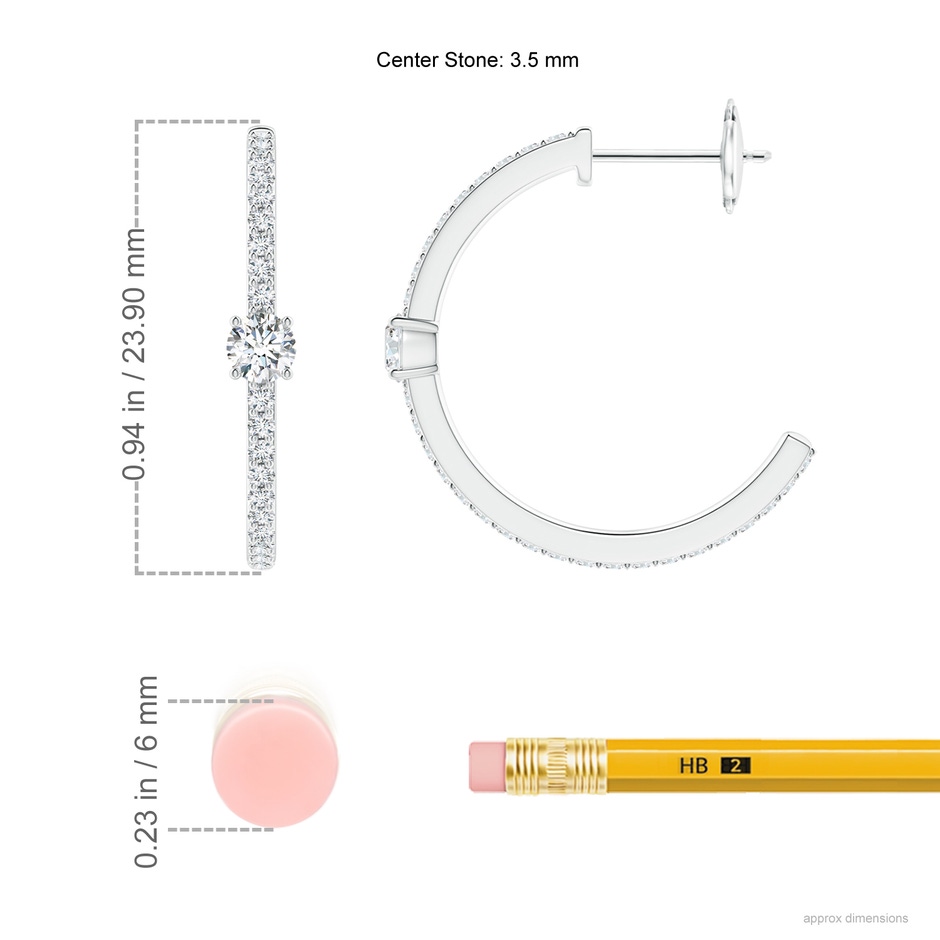 3.5mm GVS2 Round Diamond Solitaire Hoop Earrings With Accents in White Gold ruler