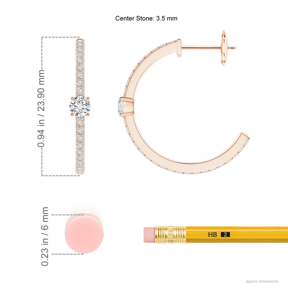 3.5mm HSI2 Round Diamond Solitaire Hoop Earrings With Accents in Rose Gold ruler