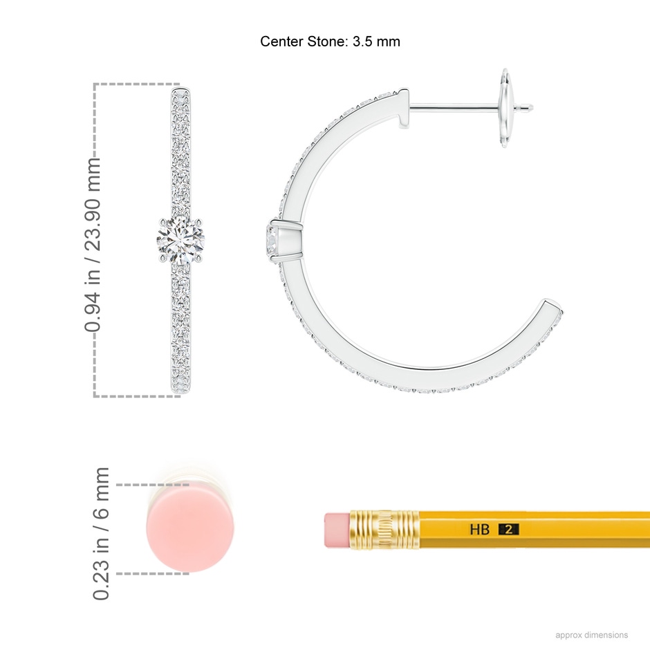 3.5mm HSI2 Round Diamond Solitaire Hoop Earrings With Accents in White Gold ruler
