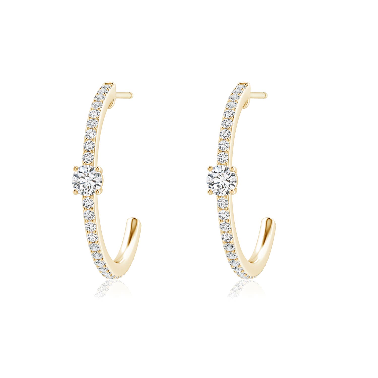 3.5mm HSI2 Round Diamond Solitaire Hoop Earrings With Accents in Yellow Gold