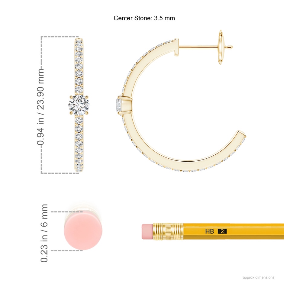 3.5mm HSI2 Round Diamond Solitaire Hoop Earrings With Accents in Yellow Gold ruler