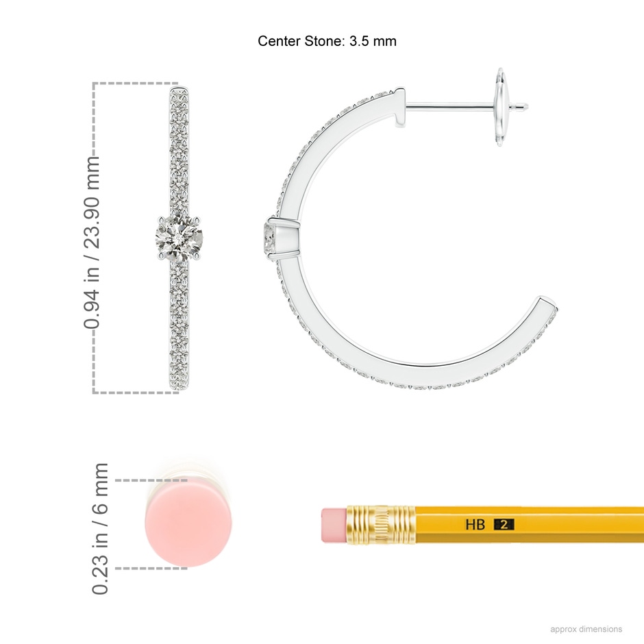 3.5mm KI3 Round Diamond Solitaire Hoop Earrings With Accents in White Gold ruler