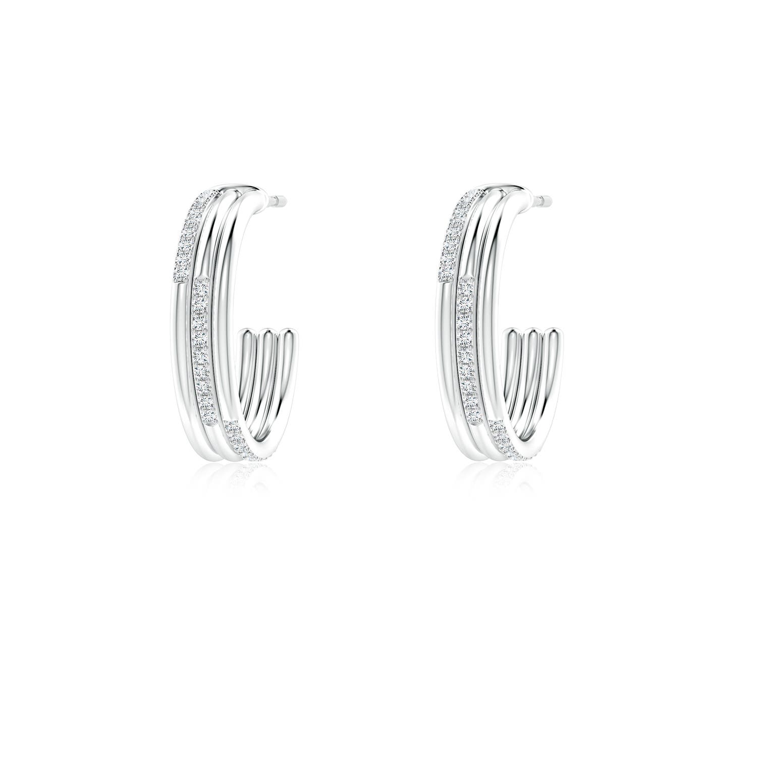 0.9mm GVS2 Diamond Triple Layer Hoop Earrings in White Gold