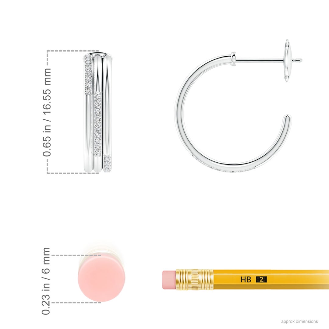 0.9mm HSI2 Diamond Triple Layer Hoop Earrings in White Gold - ruler