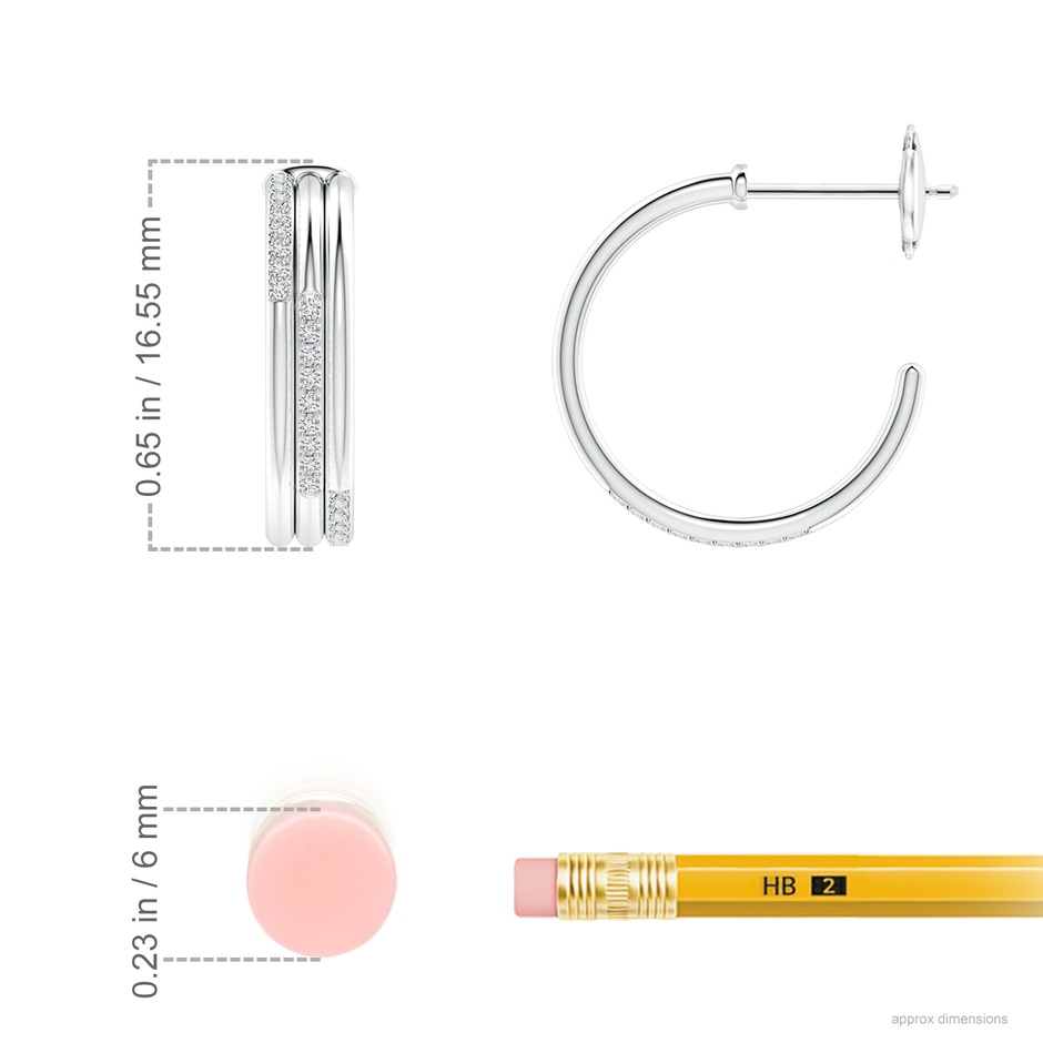 0.9mm HSI2 Diamond Triple Layer Hoop Earrings in White Gold ruler