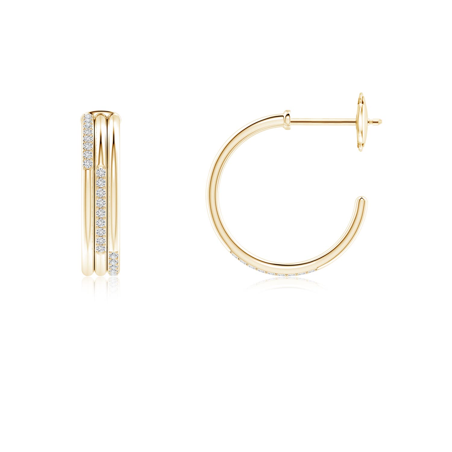 0.9mm HSI2 Diamond Triple Layer Hoop Earrings in Yellow Gold