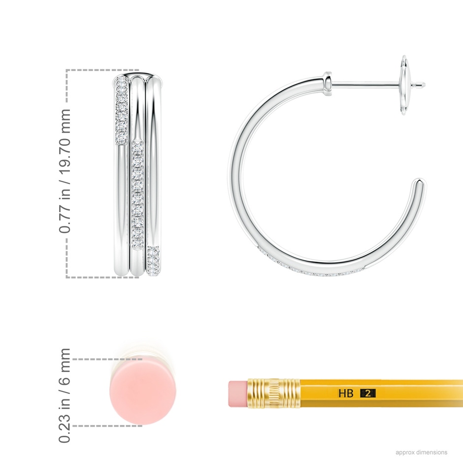 1.1mm GVS2 Diamond Triple Layer Hoop Earrings in White Gold ruler