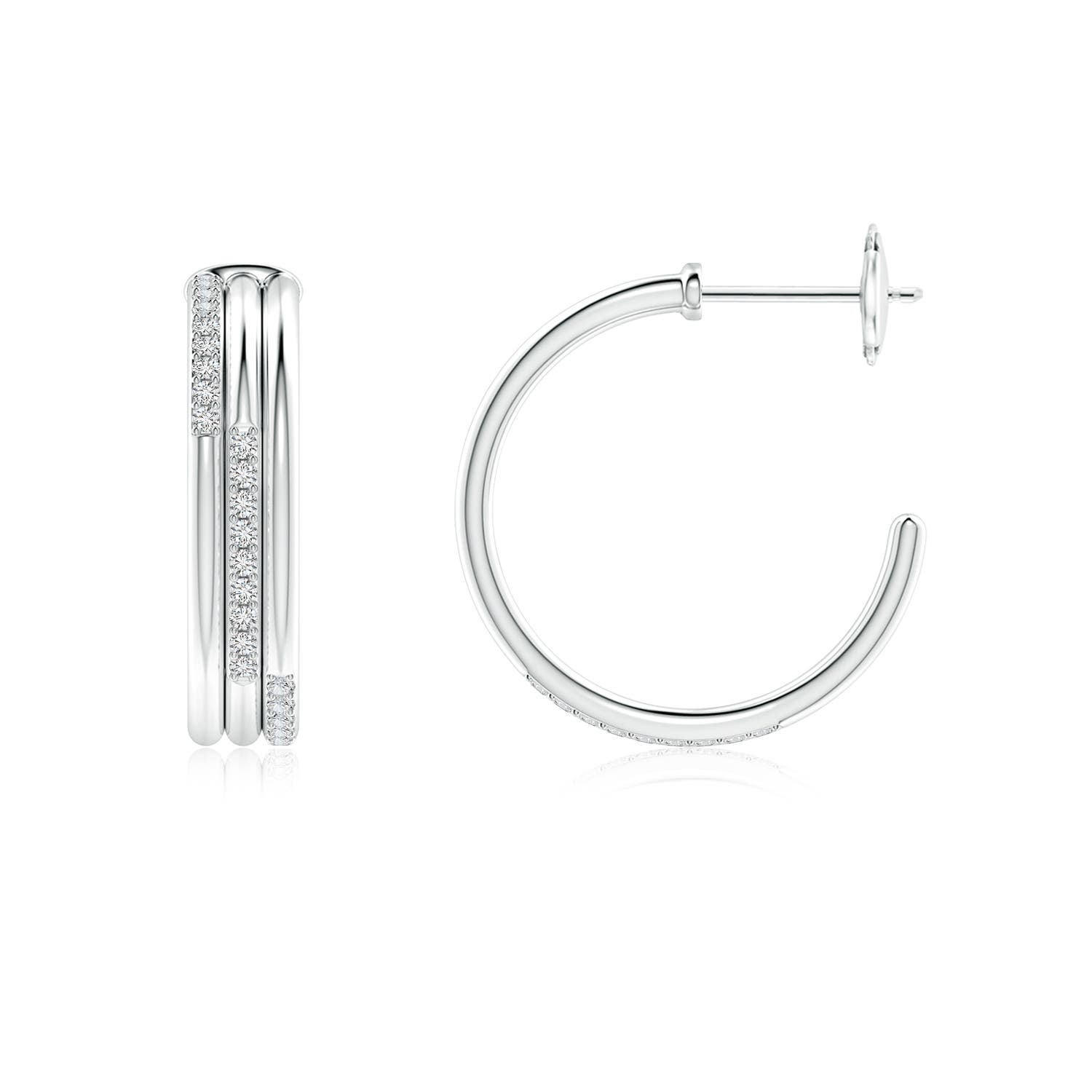 1.1mm HSI2 Diamond Triple Layer Hoop Earrings in White Gold