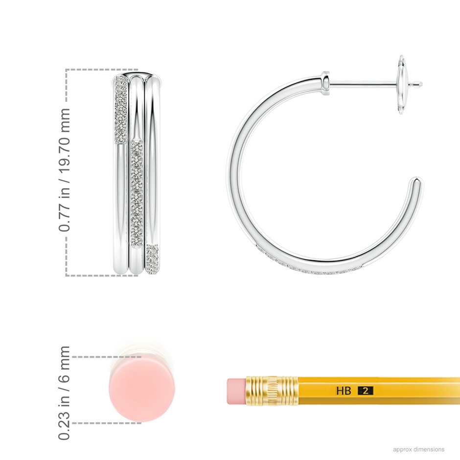 1.1mm KI3 Diamond Triple Layer Hoop Earrings in White Gold ruler