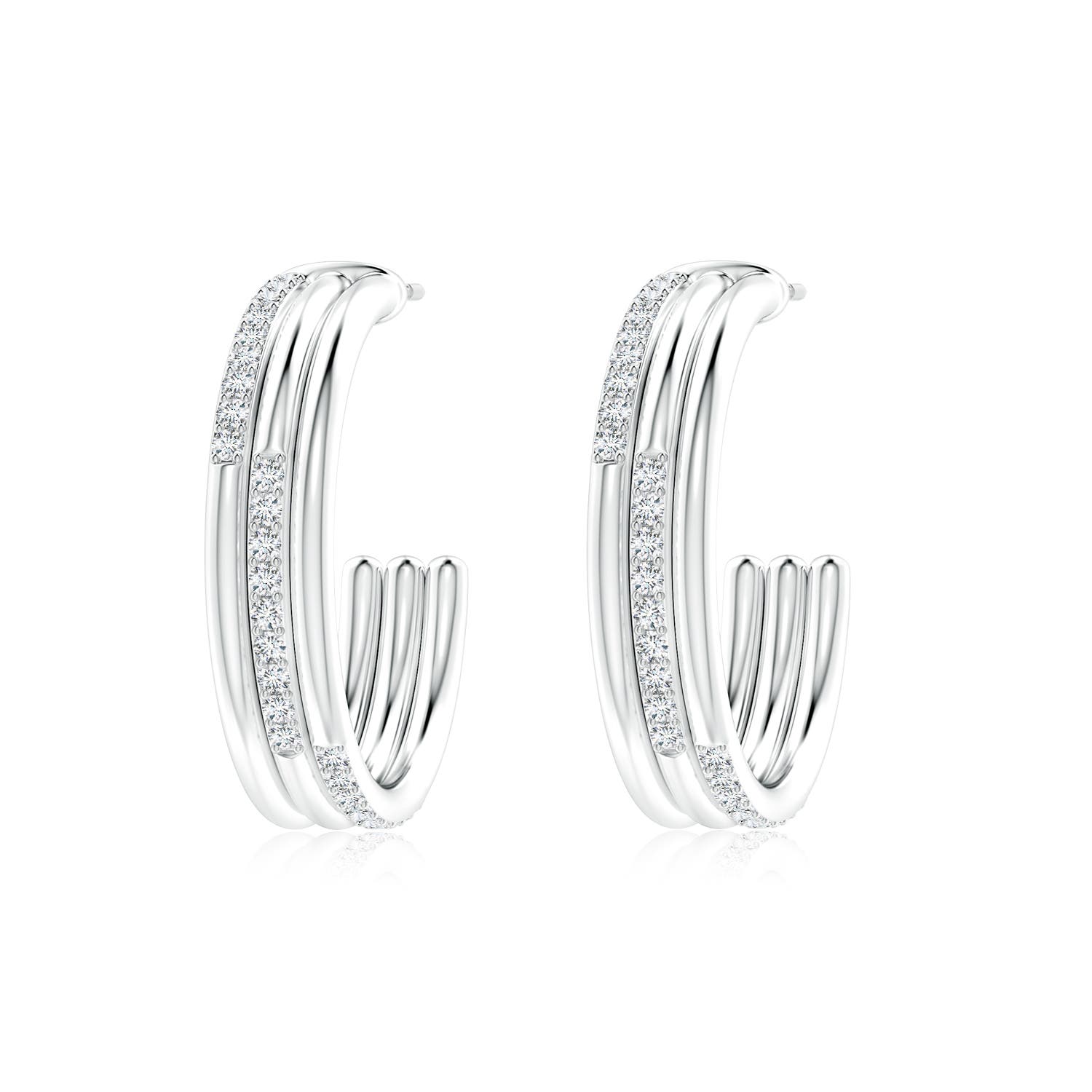 1.35mm GVS2 Diamond Triple Layer Hoop Earrings in White Gold