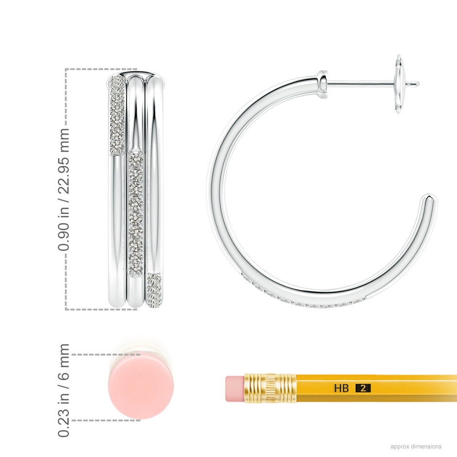 1.35mm KI3 Diamond Triple Layer Hoop Earrings in White Gold ruler