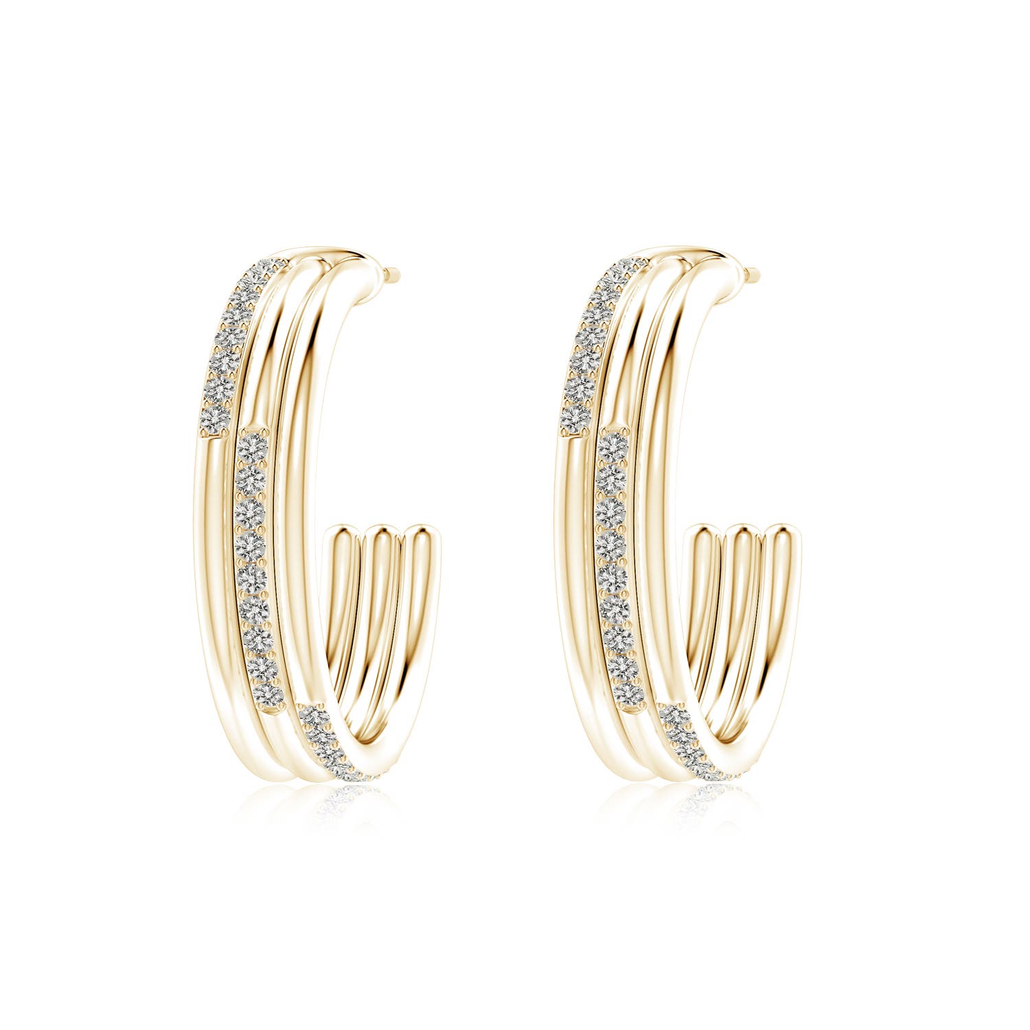1.35mm KI3 Diamond Triple Layer Hoop Earrings in Yellow Gold