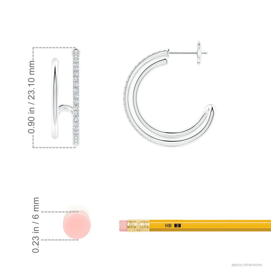 1.2mm GVS2 Diamond Twin Layer Hoop Earrings in White Gold ruler