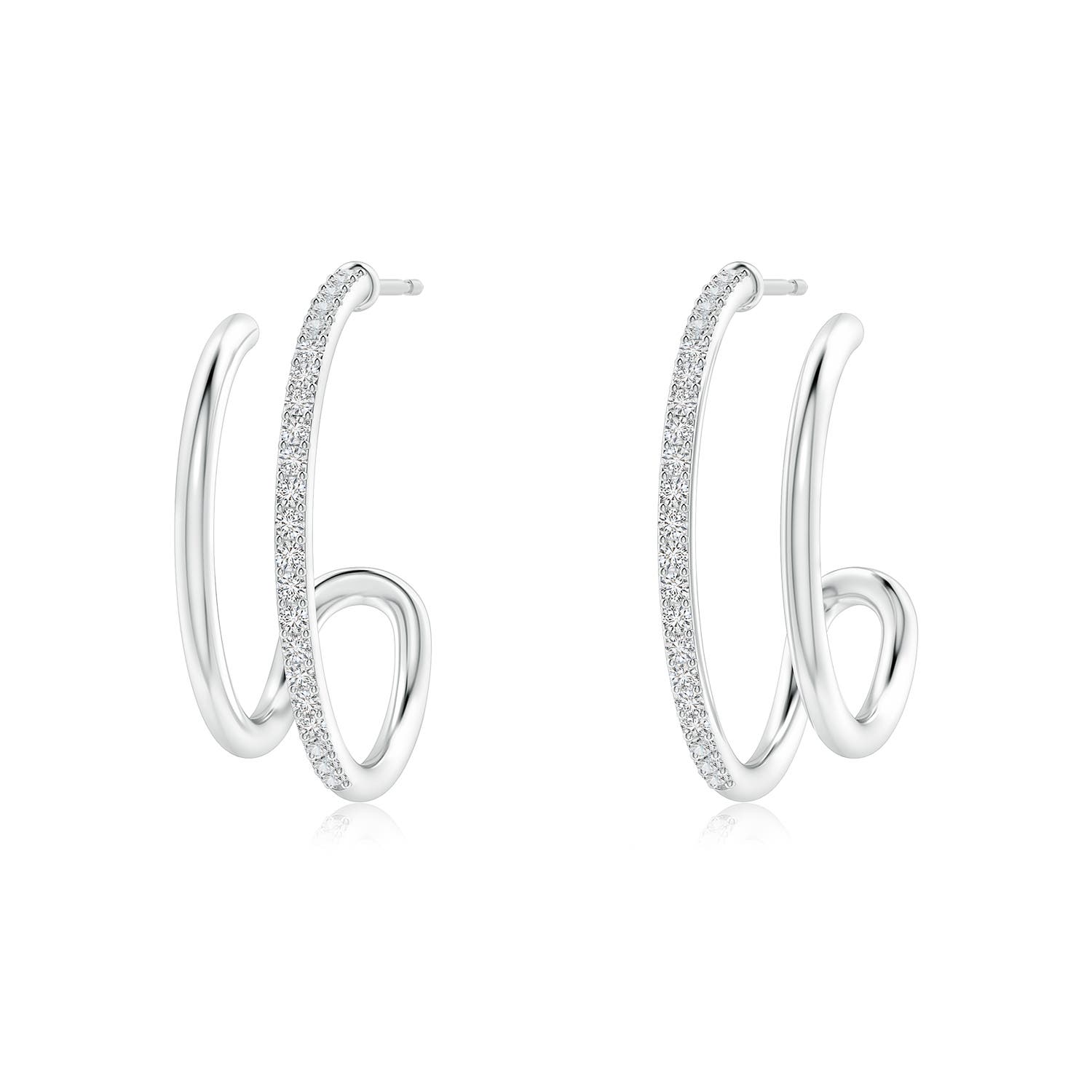 1.2mm HSI2 Diamond Twin Layer Hoop Earrings in White Gold