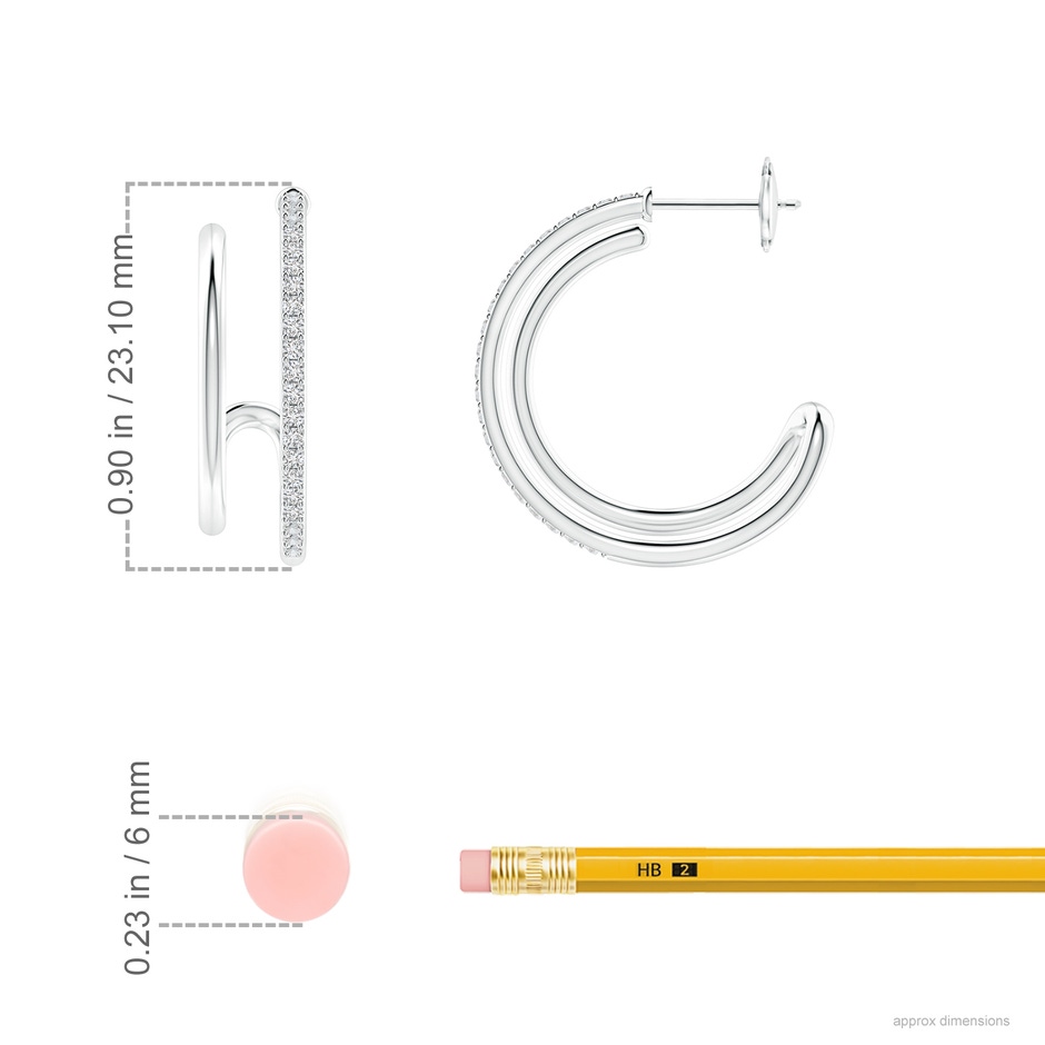 1.2mm HSI2 Diamond Twin Layer Hoop Earrings in White Gold ruler