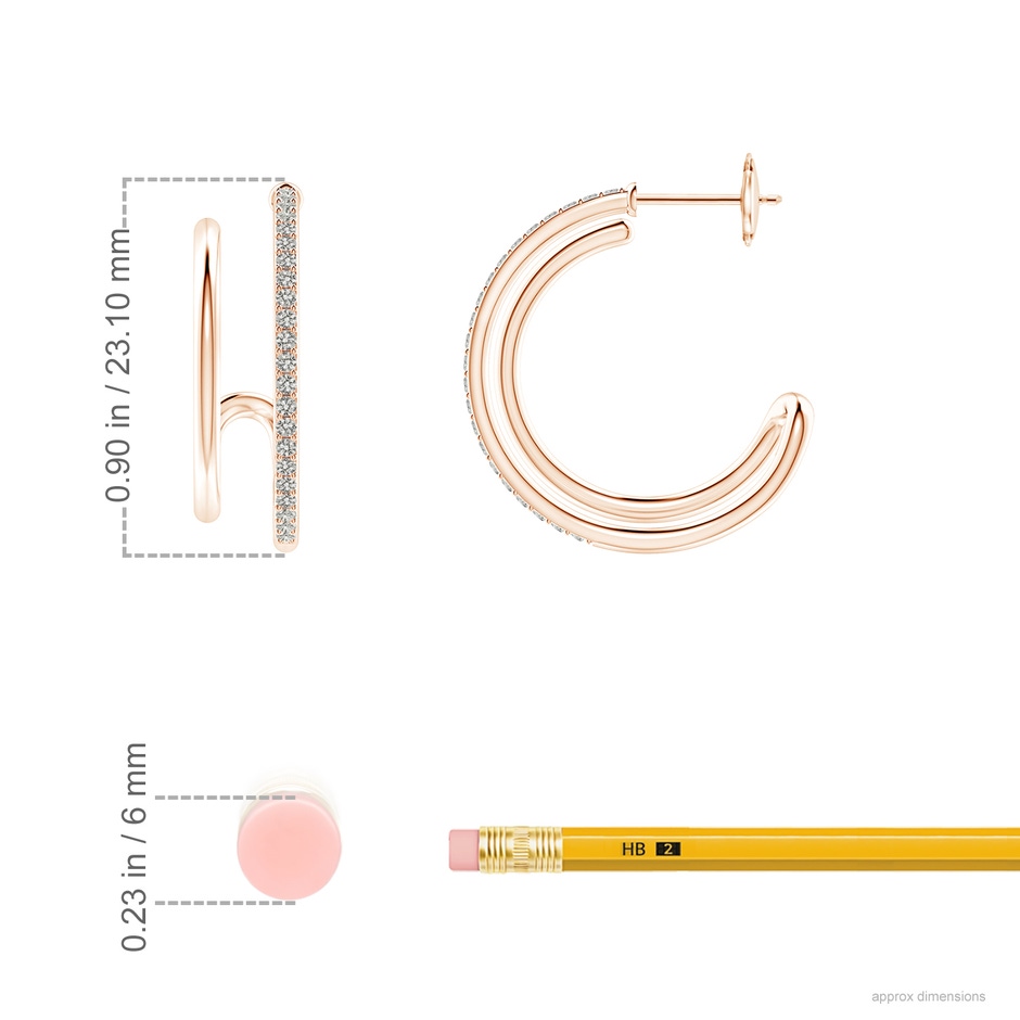 1.2mm KI3 Diamond Twin Layer Hoop Earrings in Rose Gold ruler
