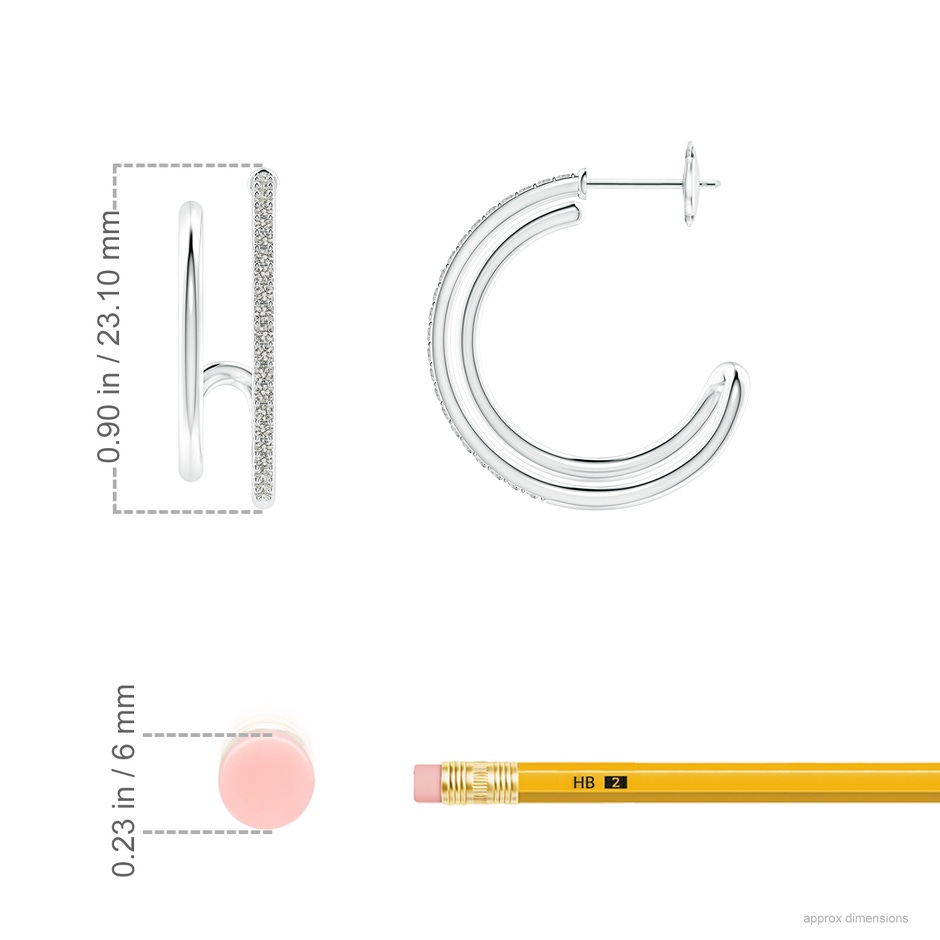 1.2mm KI3 Diamond Twin Layer Hoop Earrings in White Gold ruler