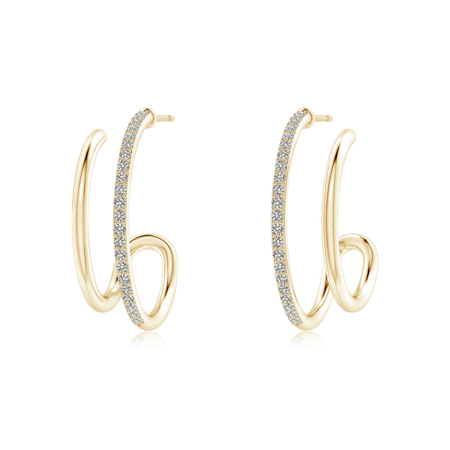 1.2mm KI3 Diamond Twin Layer Hoop Earrings in Yellow Gold