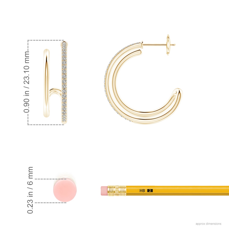 1.2mm KI3 Diamond Twin Layer Hoop Earrings in Yellow Gold ruler