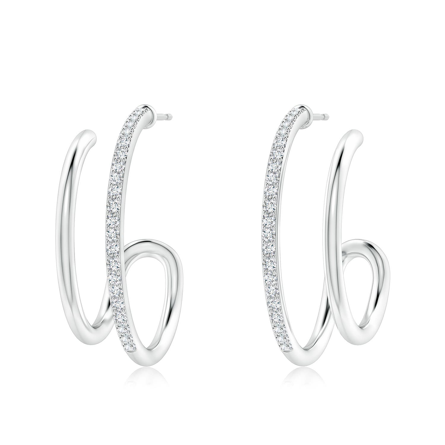 1.35mm GVS2 Diamond Twin Layer Hoop Earrings in White Gold
